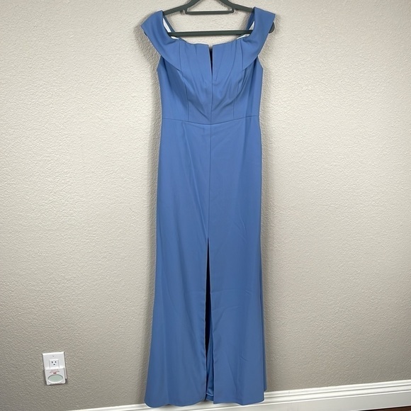 NWT Dessy Collection Off The Shoulder Trumpet Gown Bridesmaid Dress Larkspur 0 - Picture 2 of 11